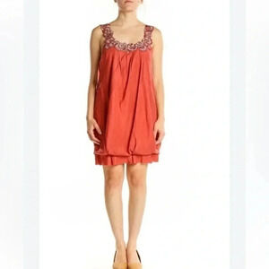 BCBGMAXAZRIA | Dark Orange Red Sleeveless 100% Silk Embroidered Dress Size 0 XS